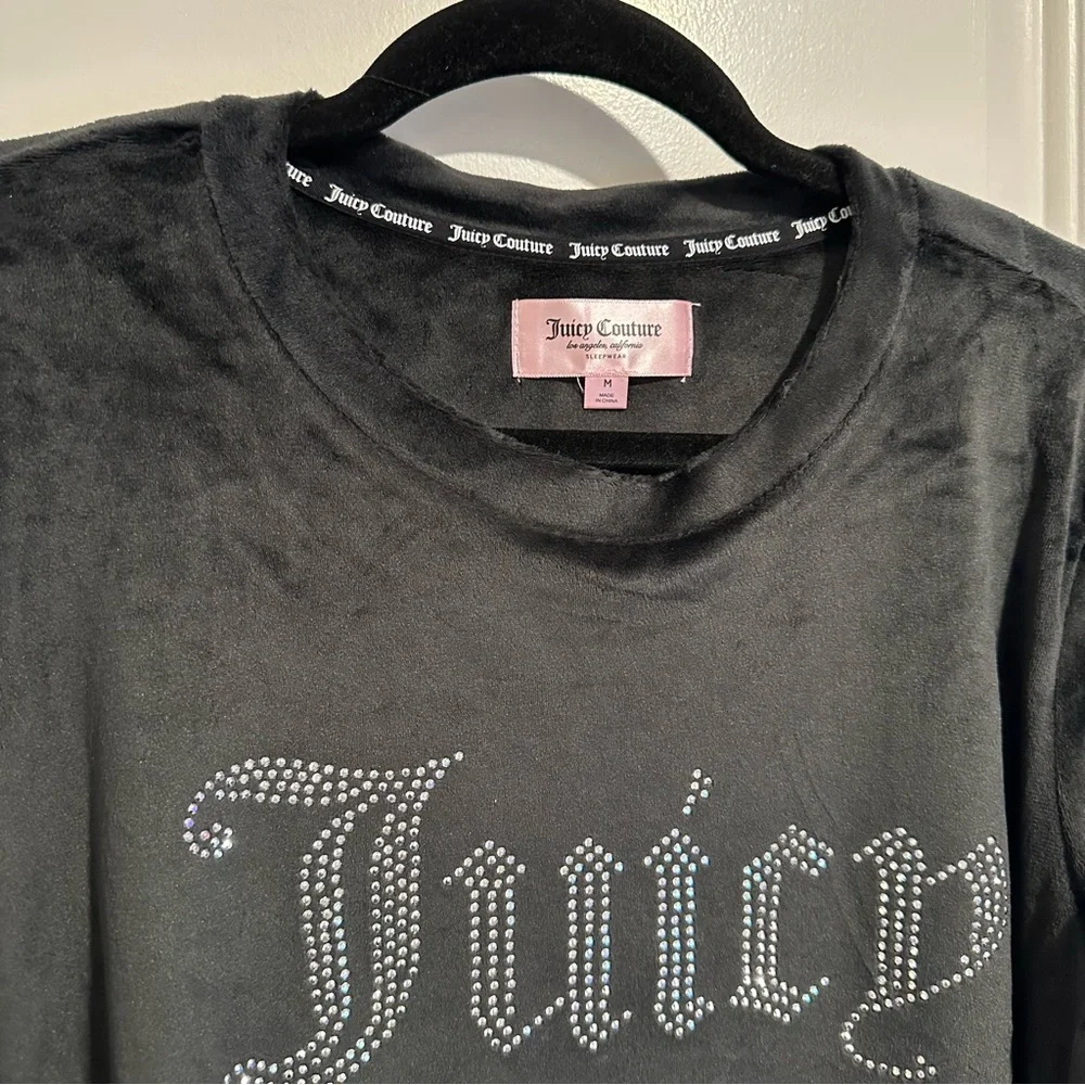 Juicy Couture Sleepwear Velour Rhinestone Long Sleeve & Pants Set in Black